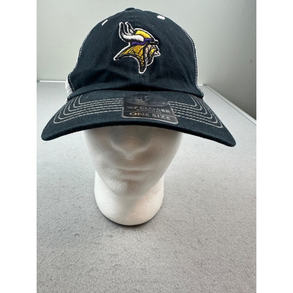 NWT!‎ Minnesota Vikings NFL Blue Hill '47 One Size Stretch Mesh Black Hat